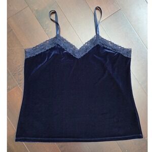 Susan Graver Blue Velvet Lace Trim Cami Tank Top Sz XL Office Holiday Festival‎